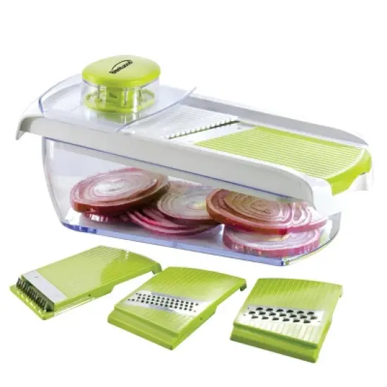 Brentwood Mandollin Slicer with 5 Cup Storage Container and 4 Interchangeable Stainless Steel Blades in Green image {6}