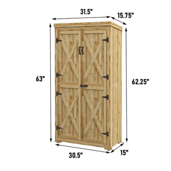 WELLFOR 74 gal Waterproof Wooden Deck Box Natural Wood image {7}