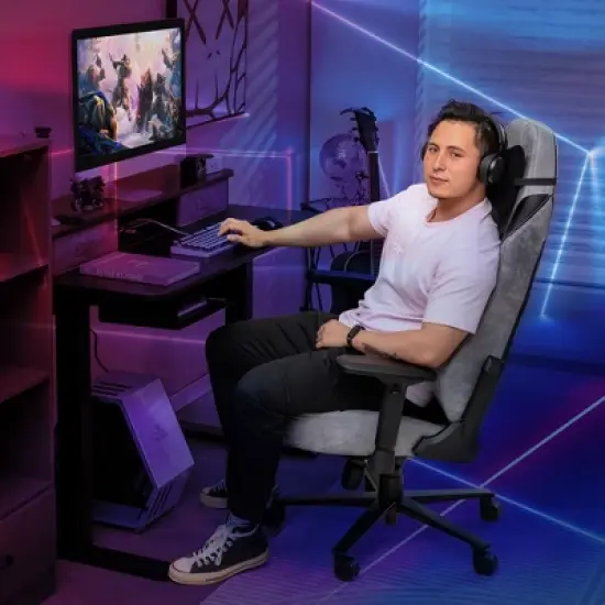 Costway Gaming Chair 360&deg; Swivel Computer Reclining Height Adjustable 4D Armrest Grey image {2}