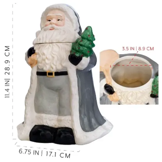 AuldHome Design Santa Christmas Cookie Jar; Ceramic Holiday Treats Santa Claus Canister image {2}