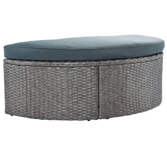 2pc Outdoor Wicker Conversation Sectional Set with Cushions & Half-Moon Side Table for Umbrella - Gray - GODEER image {8}