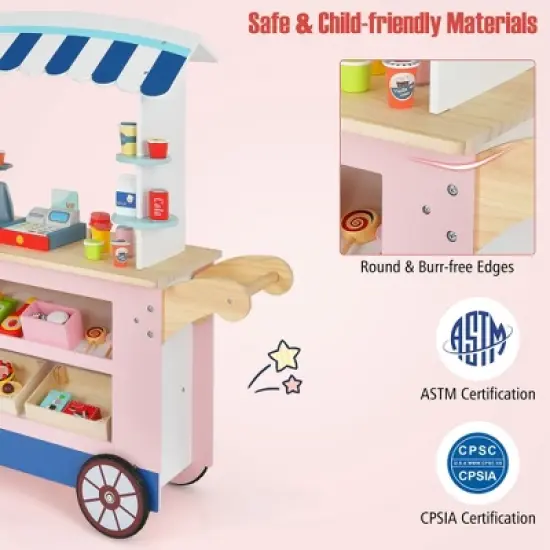 Costway Kids Snacks & Sweets Food Cart Kids Toy Cart Play Set with 30 PCS Accessories image {5}