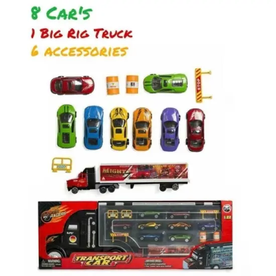 Big Daddy Trucks - the Big Rig Race Car Travel System with Construction Accessories - comes with 8 cars but can hold 24 image {1}
