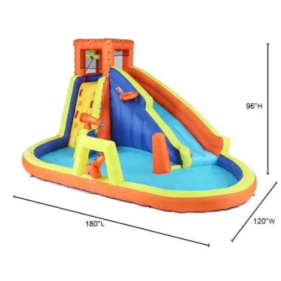 Banzai Battle Blast Adventure Park Inflatable Outdoor Activity Center w/Blower, Slide, Climbing Wall, Water Cannons, Barricades, and Basketball Hoop image {2}