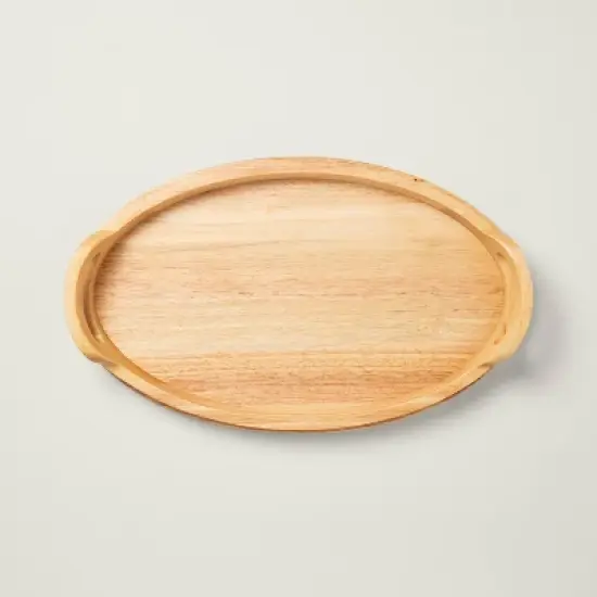 18" Round Rubberwood Serving Tray with Handles - Hearth & Hand&trade; with Magnolia image {4}