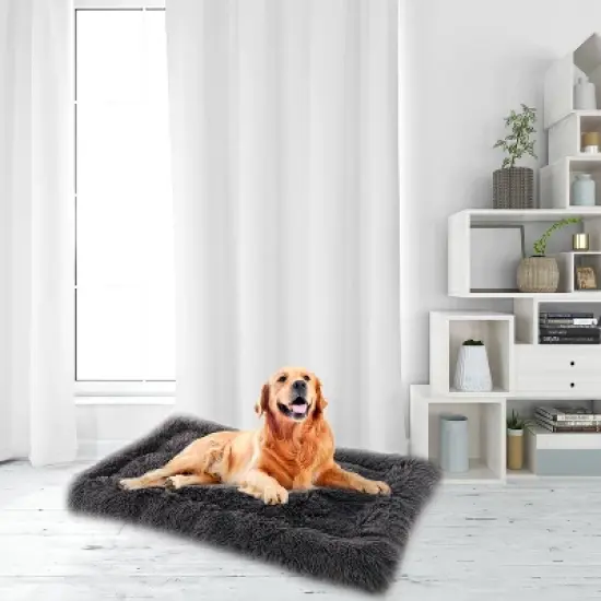 Precious Tails Eyelash Faux Fur Bordered Cat and Dog Mat - S - Gray image {4}
