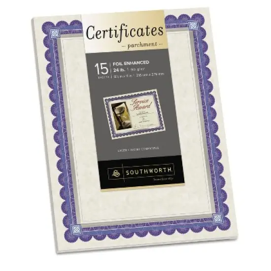 Southworth Foil-Enhanced Parchment Certificates Ivory/Blue/Silver 24 lb 8.5 x 11 15/Pk CT1R image {4}