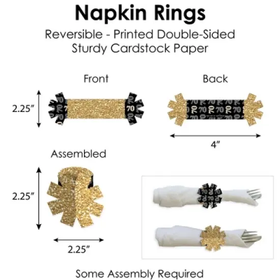 Big Dot of Happiness Adult 70th Birthday - Gold - Birthday Party Paper Charger and Table Decorations - Chargerific Kit - Place Setting for 8 image {5}