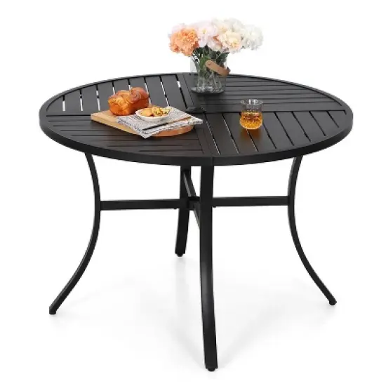 5pc Outdoor Dining Set with Metal Slat Round Table with Umbrella Hole - Captiva Designs image {6}