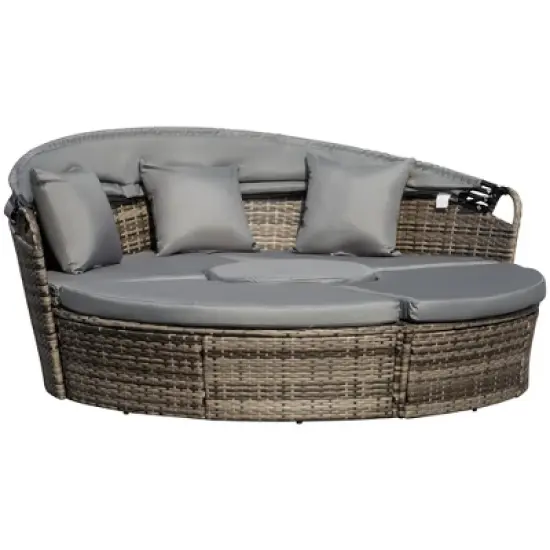 Resenkos 4-Piece Round Convertible Daybed with Cushions, Outdoor Sectional Furniture, PE Rattan, image {11}