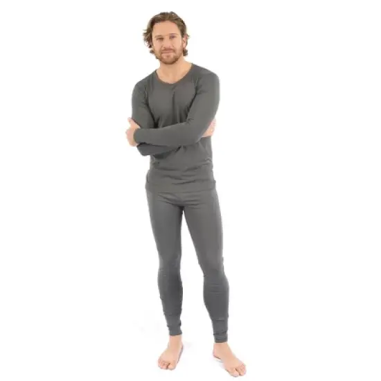 Leveret Mens Two Piece Neutral Solid Color Thermal Pajamas image {8}