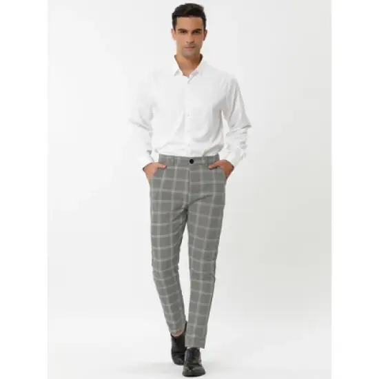 Lars Amadeus Men's Dress Plaid Slim Fit Flat Front Business Pencil Pants with Pockets image {2}