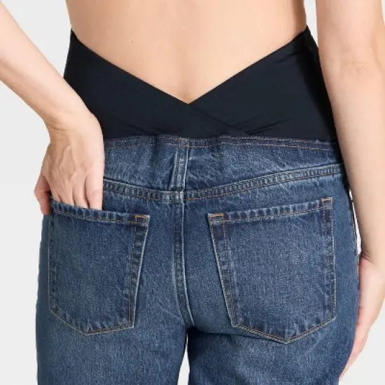 Over The Belly Cropped Vintage High-Rise Straight Leg Maternity Jeans - Isabel Maternity by Ingrid & Isabel&trade; Dark Wash image {4}