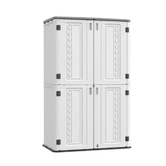 WELLFOR 385 gal Vertical Double Door Deck Box Beige image {10}