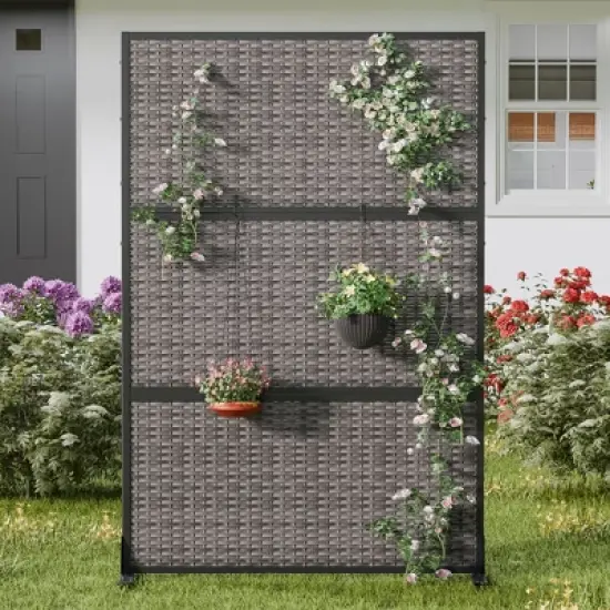 PexFix 72 in. H x 47 in. W Outdoor Metal Rattan Crossover Black Screen Garden Fence Brick Pattern Wall image {10}