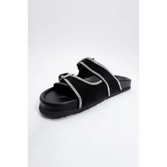 Allen - Black Leather Rhinestone Slide Sandal (Women) | Forever & Always Shoes image {2}