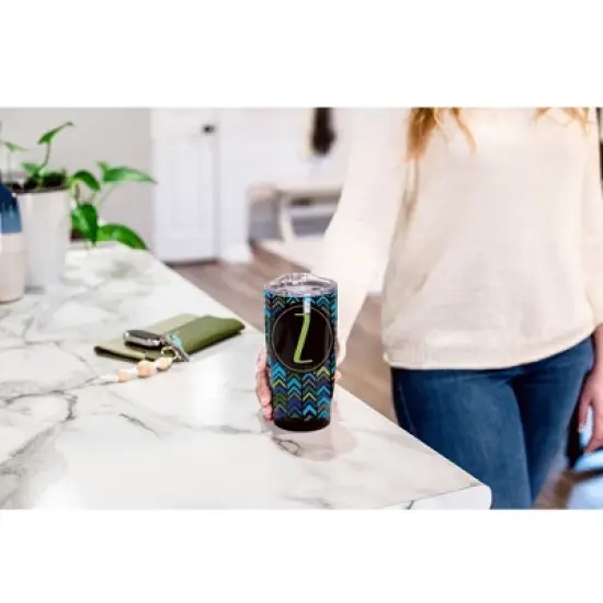 Elanze Designs Z Monogram Herringbone Arrows Wrap-Around Design 20 Ounce Stainless Steel On-The-Go Coffee Mug, Thermal Travel Tumbler with Leak image {3}