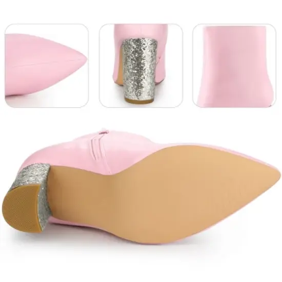 Perphy Women's Fashion Sparkly Pointy Toe Zipper Glitter Chunky Heels Ankle Boots image {2}