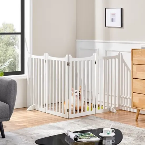 Yaheetech 36inch Freestanding Wooden Fence Foldable Pet Gate image {1}