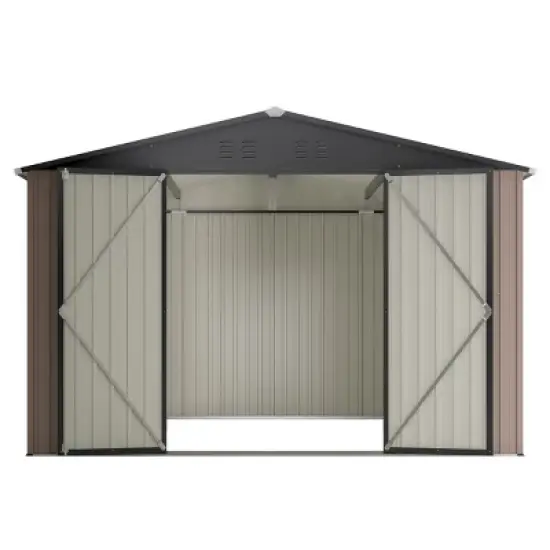 Metal Backyard Storage Shed with Lockable Doors,Outdoor Utility Garden Storage Shed with Ventilation,Weatherproof Metal Tool Shed-Coolbibila image {2}