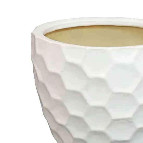Sunnydaze Honeycomb Pattern Ceramic Planter - 11.25" Round - White - 2-Pack image {6}