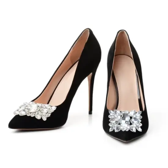 Unique Bargains Women's Rhinestone Shoe Buckle 2.36"x1.57" Silver Tone 2 Pcs image {5}