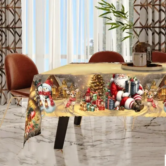 LOVEVOOK Christmas Tablecloth, Snowman Washable Snowflake Table Cloths Stain Resistant Dining Table Cover for Party Holiday Decor image {4}