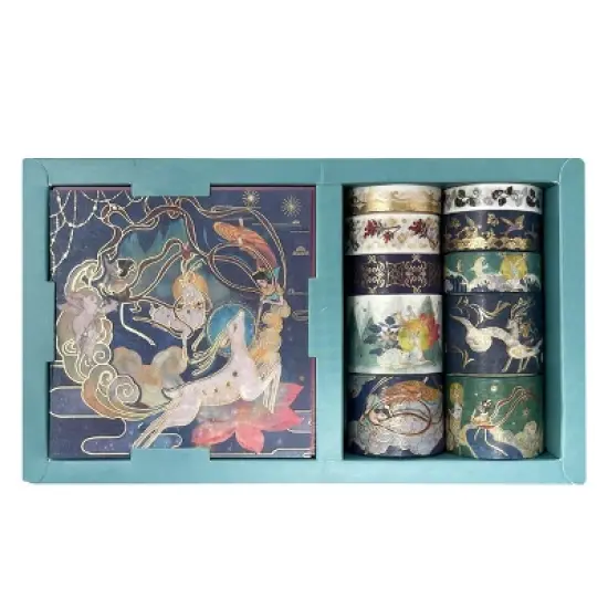 Wrapables Decorative Gold Foil Washi Tape and Sticker Set for Stationery, Diary, Card Making (10 Rolls & 10 Sheets) image {18}