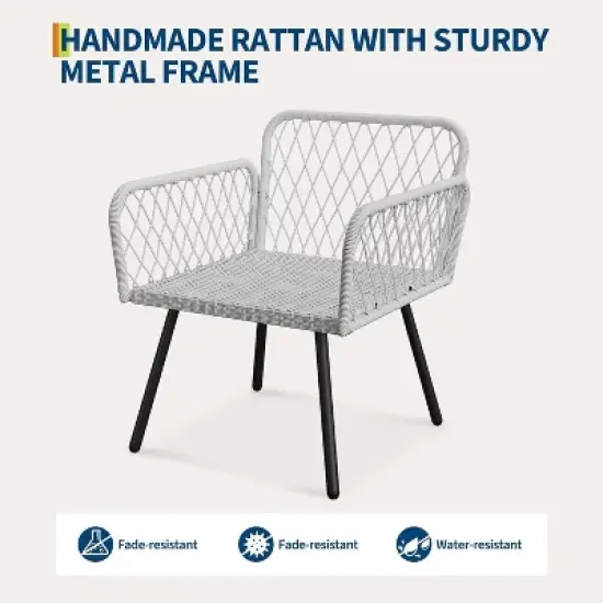 Acekool 3-Piece Patio Furniture Set with 2 Wicker Chairs & Glass Top Coffee Table, Outdoor Seating with Cushions for Balcony and Garden image {3}