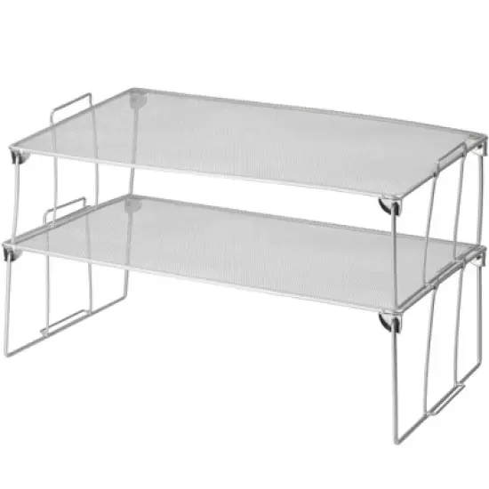 YBM Home Stackable and Foldable Silver Steel Mesh Storage Rack Shelf, Pack of 2 image {1}