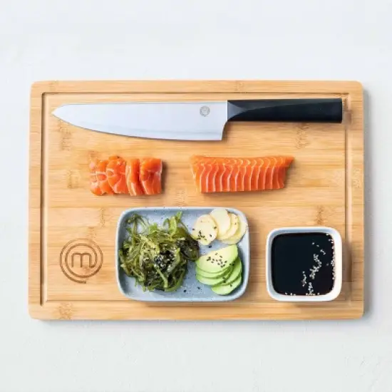 MasterChef 3pc Bamboo Cutting Board Set with Juice Grooves Essential Collection: Lightweight, Teak Brown, Hand Wash image {7}