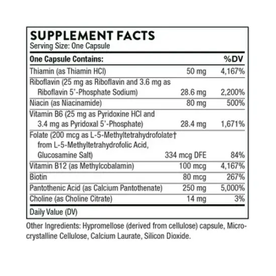 THORNE Stress B-Complex - Vitamins B2, B6, B12, and Folate in Highly-Absorbable and Active Forms - Extra Vitamin B5 for Adrenal Support* - 60 Capsules image {1}