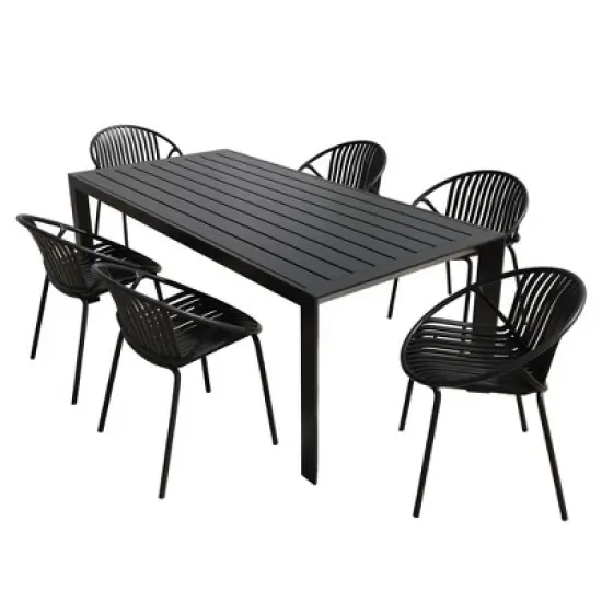 Christopher Knight Home Paddy 7 Pieces Outdoor Modern Metal and Polypropylene Dining Set with Stackable Chair image {10}