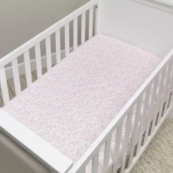 Lambs & Ivy Signature Pink/White Leopard Organic Cotton Fitted Crib Sheet image {2}