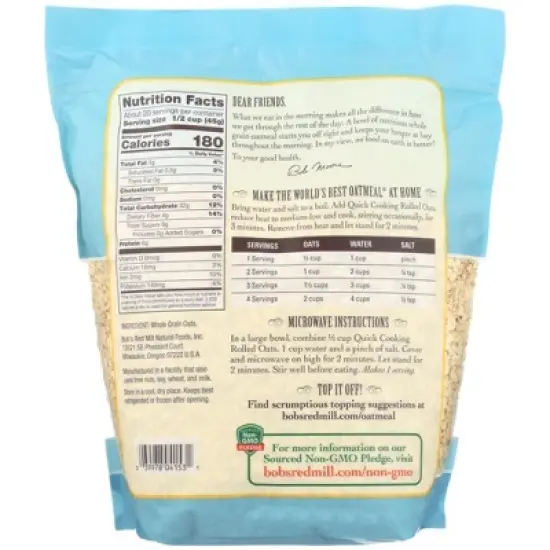 Bob's Red Mill Quick Cooking Rolled Oats Whole Grain - Case of 4/32 oz image {2}