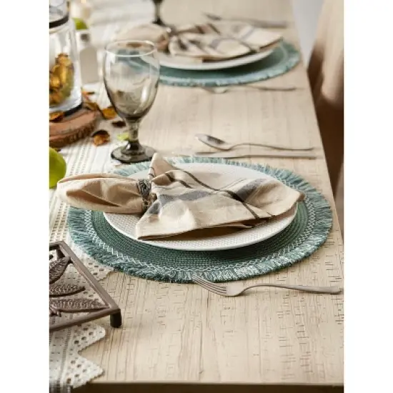 DII Fringe Placemat Set 6 Piece, Dark Green, 14.75" Dia image {3}