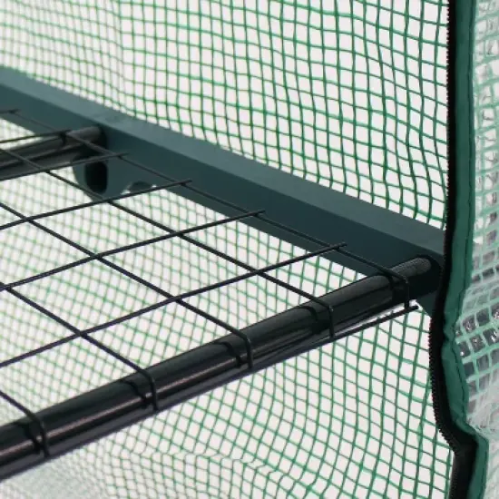 Sunnydaze Outdoor Portable Growing Rack 2-Tier Greenhouse with Roll-Up Door - 2 Shelves - Green image {5}