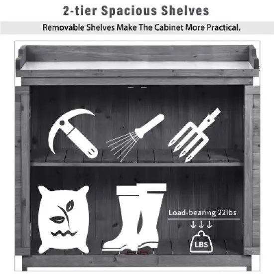 Solid Wood Patio Tool Sheds Outdoor Storage Shed with Lockable Doors - The Pop Home image {3}