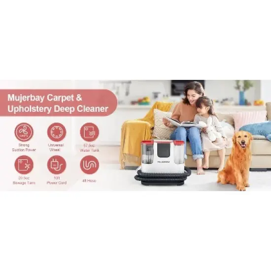 MUJERBAY 12Kpa Upholstery Carpet Cleaner, Portable Spot Cleaner with Wheels & Handle, Cleaner Couch,Car vacuum,Blue image {8}