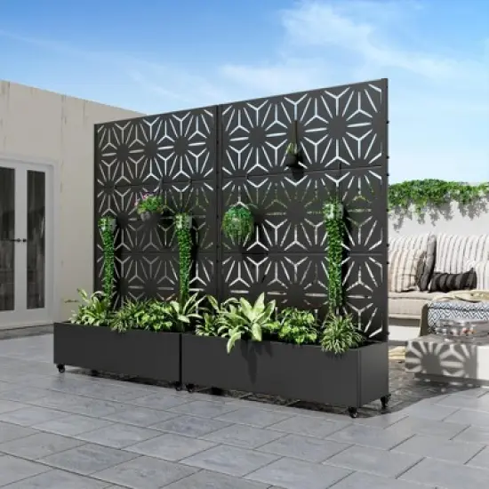 PexFix 72 in. x 47 in. Outdoor Metal Trellis with Planter Box in Star Pattern in Black image {1}