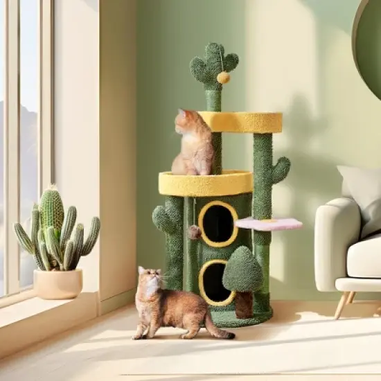 Yaheetech 48.5inch Oasis-themed Cat Tree Cat Tower, Green image {1}