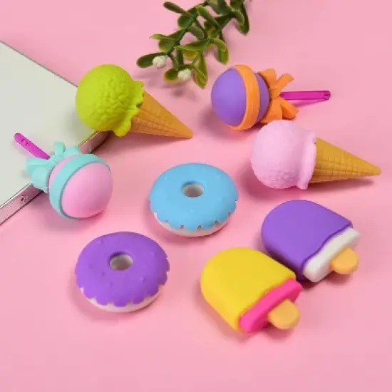 HTUTWOO Food Earsers for Kids, 16 Pcs 3D Cute Mini Ice Cream Donut Take Apart Erasers, Cool Fun Puzzle Desk Pet Erasers for Girls & Back to School image {5}