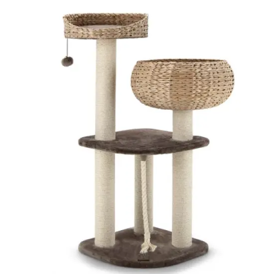 Costway 41'' Hand-Made Cat Tree Tower Natural Bowl Shaped w/ 2 Perch image {9}