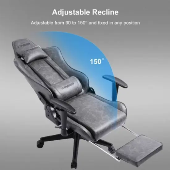 GTRACING Gaming Chair with Footres Ergonomic Recliner Office Chair with Lumbar Support Gray image {7}
