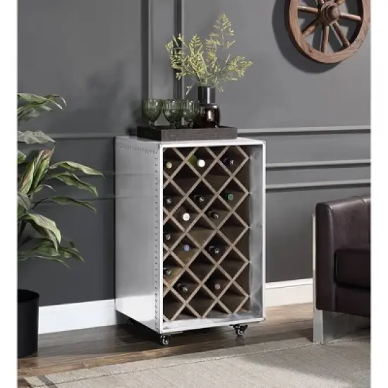 21.26" Raini Wine Rack Aluminum - Acme Furniture: 35.43" High, Holds 23 Bottles, Wood Composite image {1}