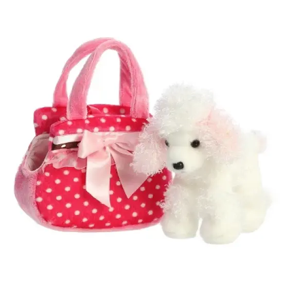 Aurora Fancy Pals 8" Pink Polka Dot Poodle Pet Carrier Stuffed Animal image {1}