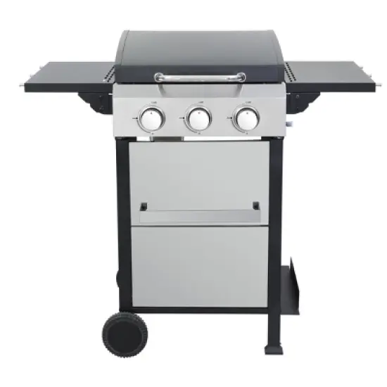 Dolonm 3-Burner Gas Grill 36,900BTU w/SS Plancha & Dual Enamel Grids - Foldable Side Table, 6 Hooks - Space-Saving BBQ image {1}