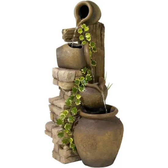 John Timberland Cascading Rustic Three Jugs Outdoor Floor Water Fountain 33" for Yard Garden Patio Home Deck Porch House Exterior Balcony Roof image {4}