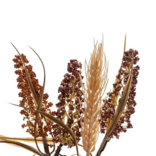 Vickerman Artificial 20" Brown Ivory Corn Wreath. Features brown grass and a circular grapevine base. image {2}