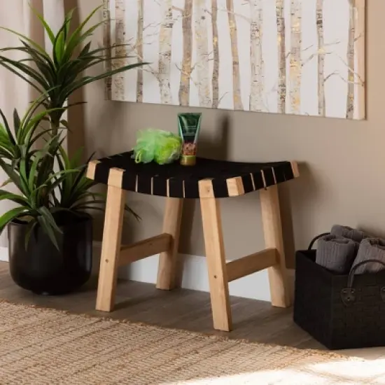 Nahla Rustic Wood Accent Bench Black/Oak Brown - Baxton Studio image {1}